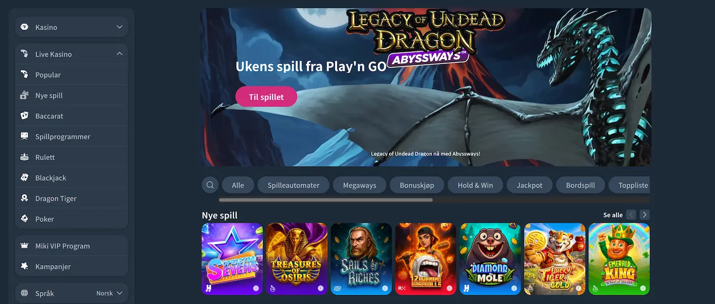 Miki Casino – Ukens spill: Legacy of Undead Dragon fra Play'n GO